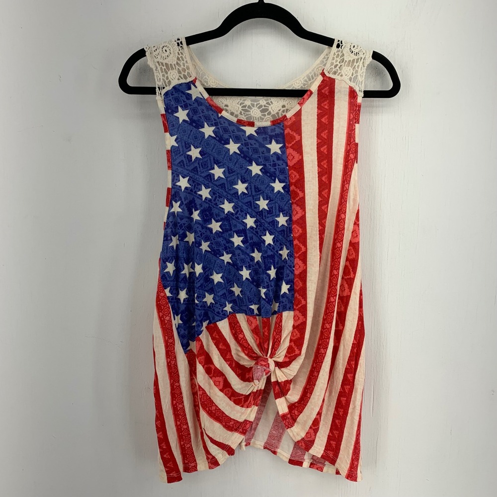 Rue+ Women 1X Tank Top Cami Flag Patriotic 4th July Crochet Festival Boho Grunge